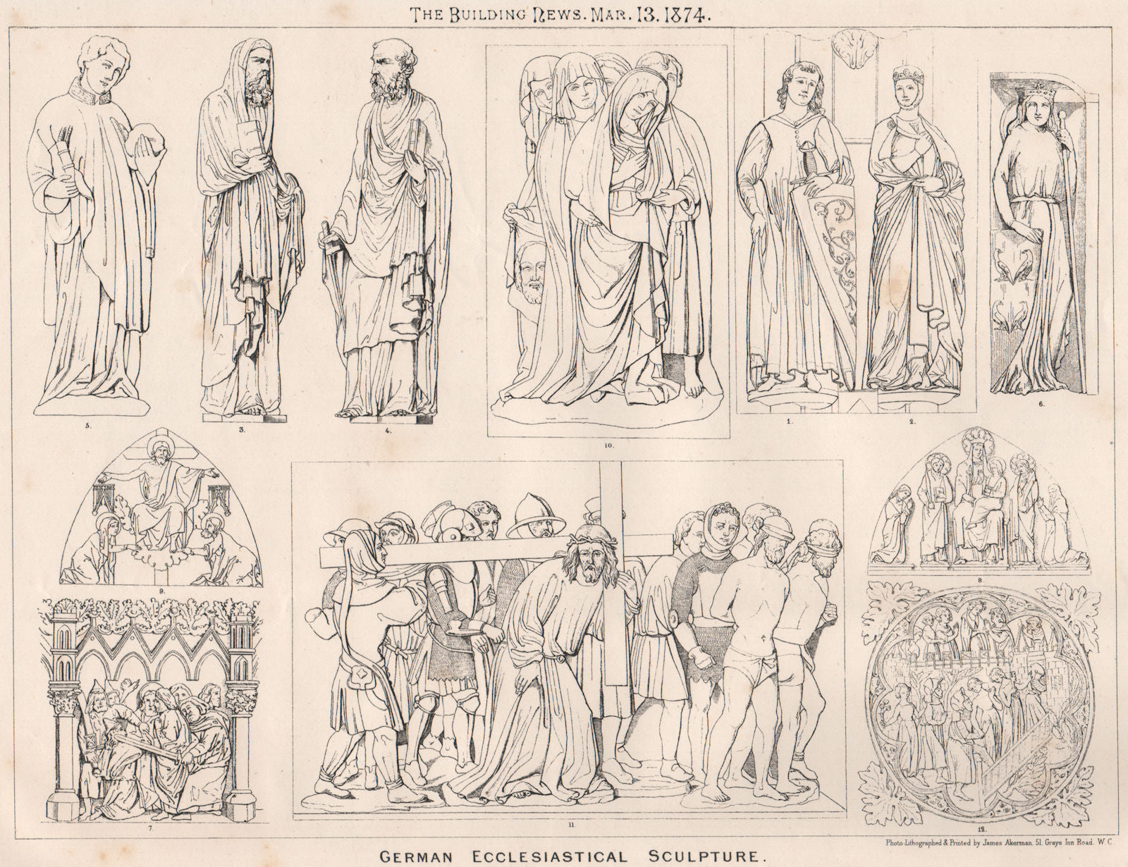 German ecclesiastical sculpture . Germany 1874 old antique print picture